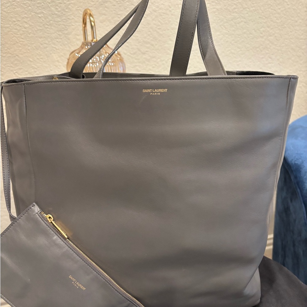 Saint Laurent Dark Gray Leather Tote